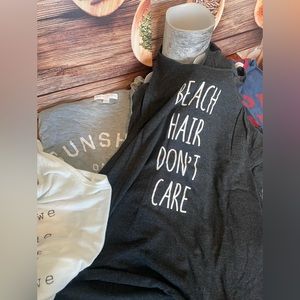 Beach Hair Don’t Care Tank Top Sz Large Charcoal Grey Racerback Relaxed Fit
